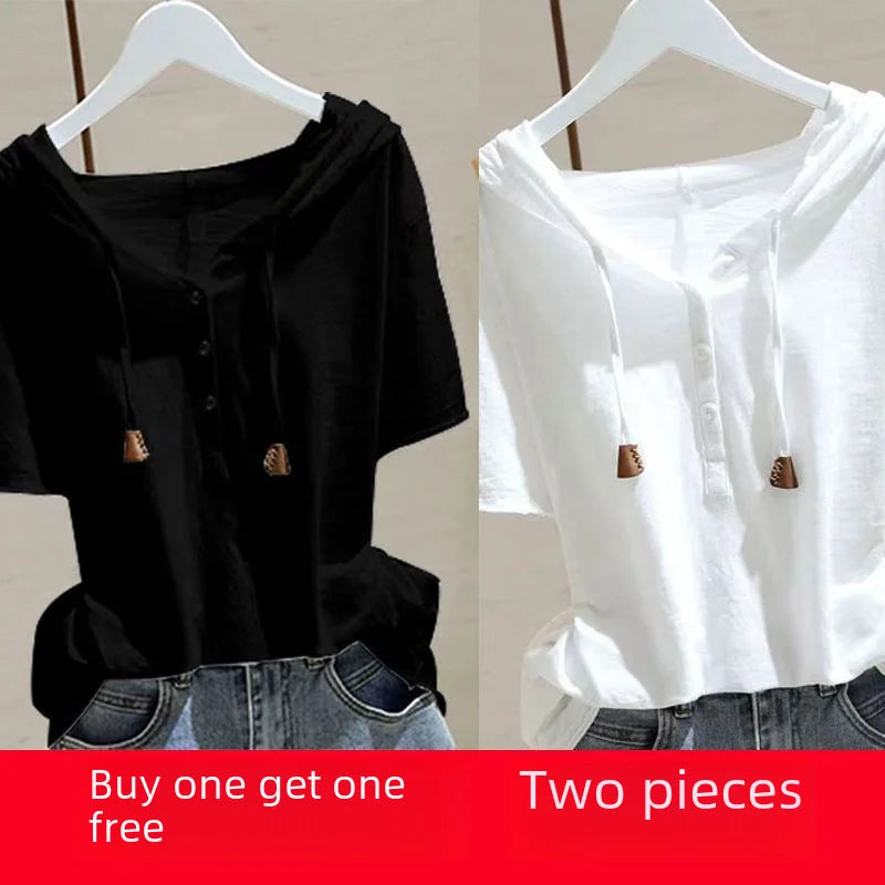 Loose T-shirt Women Spring Summer Wide Slim Versatile Belly Cover Headwear Cotton Korean Casual Style
