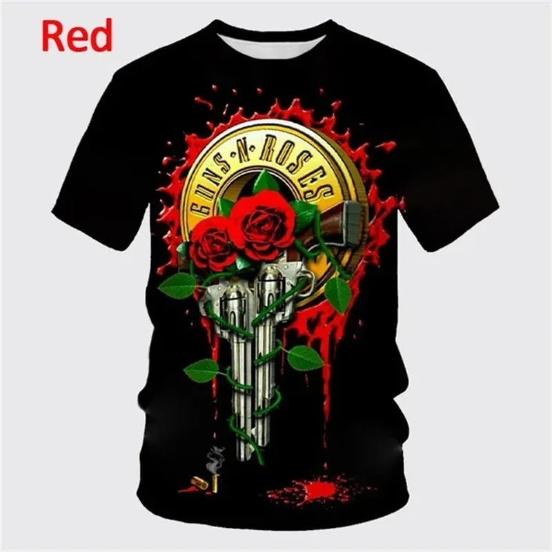 Guns Rose Rock Band 3D Printing T-shirt Men's Short Sleeve Fun Hip-hop Unisex Casual Fashion T Shirt