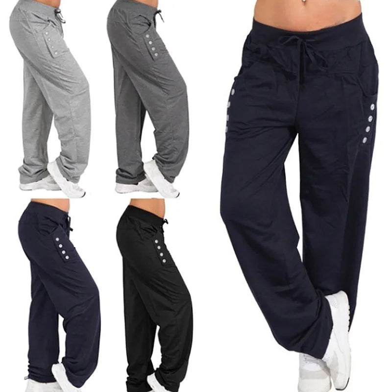 Casual Joggers Women's Hip Hop High Waist Baggy Sweatpants Running Jogging Sports Pants, Casual Streetwear