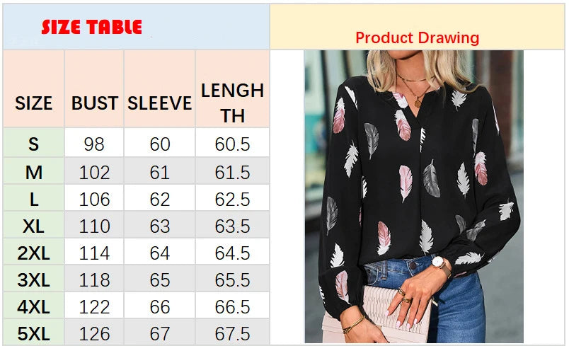 Fashion Woman long Sleeve Feather Pattern, Ladies Elegant Chiffon Tops
