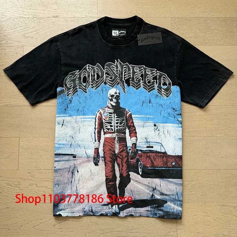 New GOD SPEED T-shirt Pop Fashion Print Streetwear Crewneck