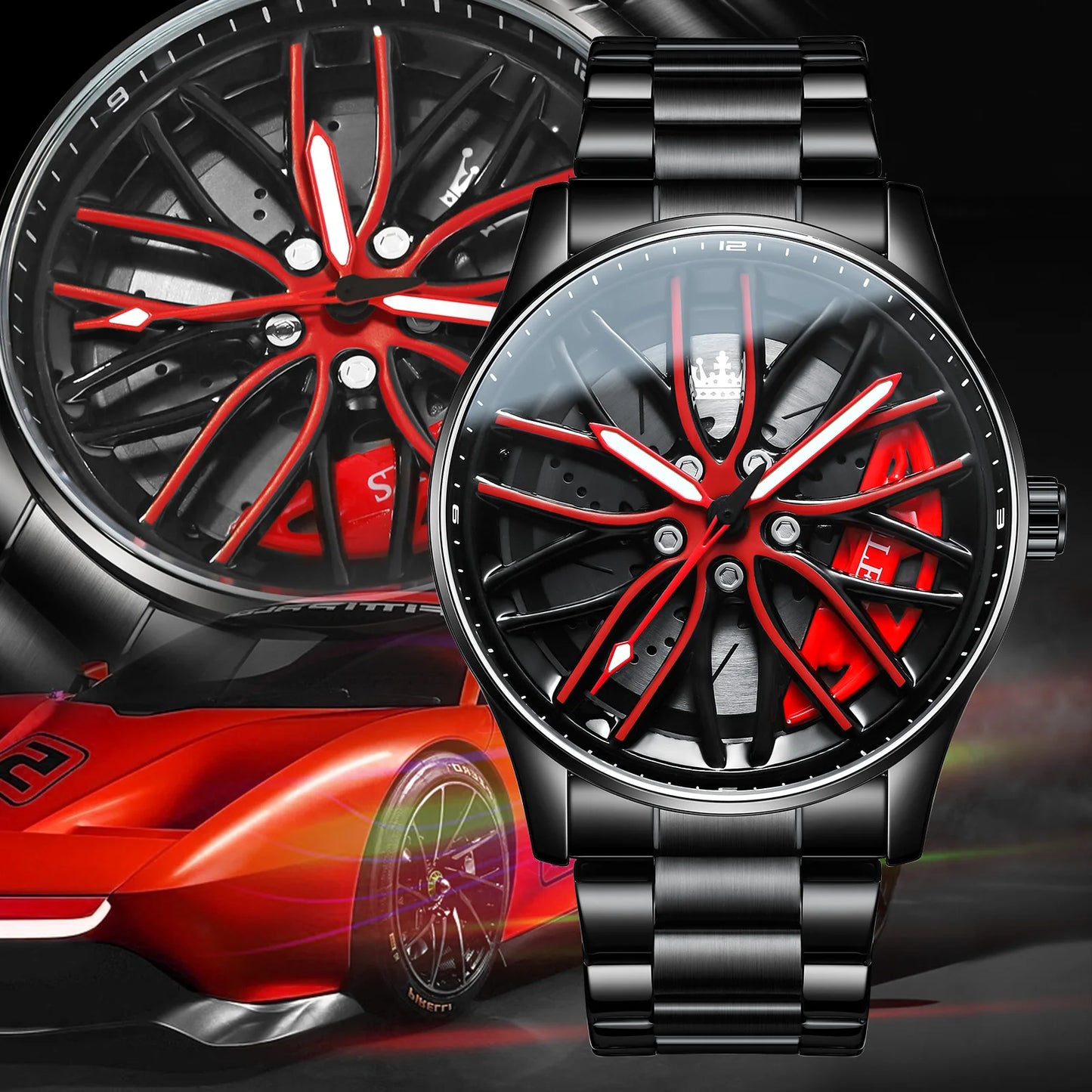OLEVS Men Watches Waterproof Rotary Sport Car Rim Man Luxury Watch High Quality Fashion Stainless Steel Quartz