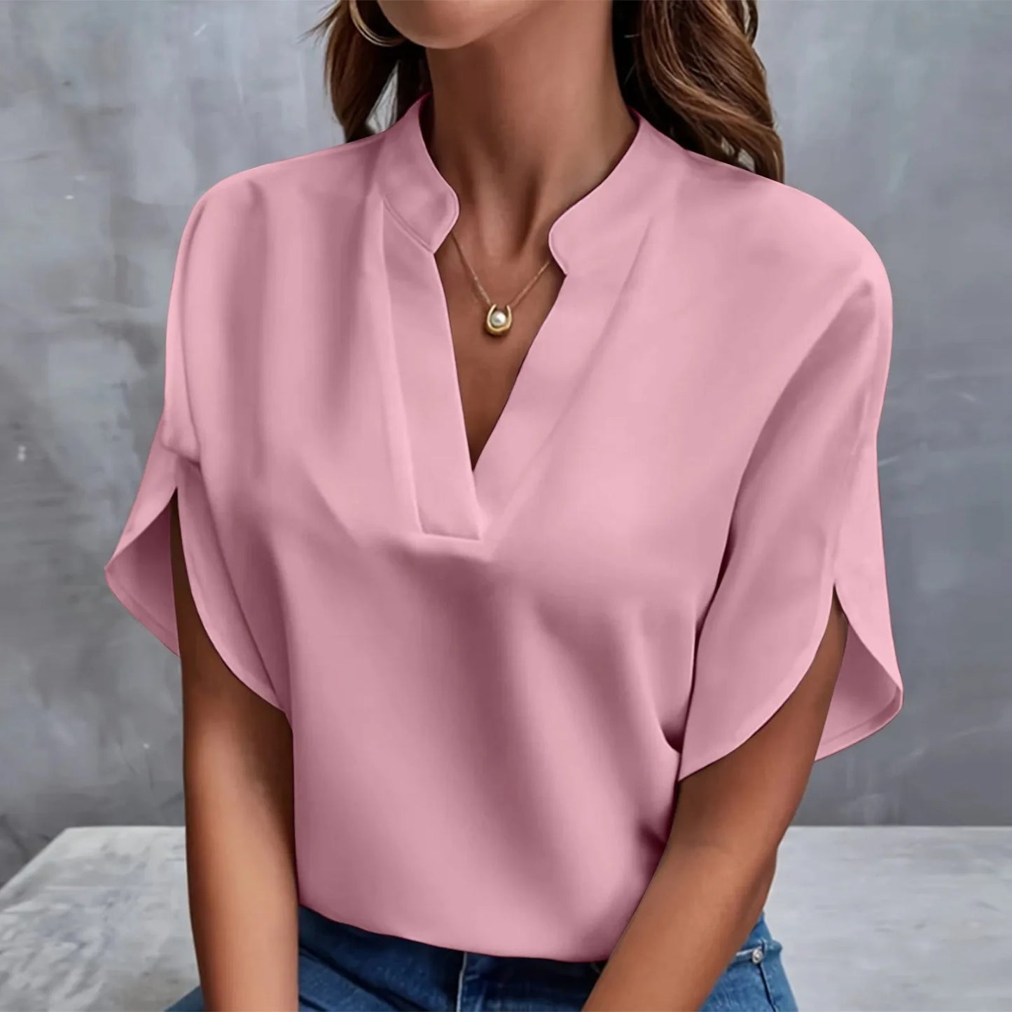 Summer Tops For Women Blouse Short Sleeve Solid V Neck Loose Shirts And Blouses Elegant Tops