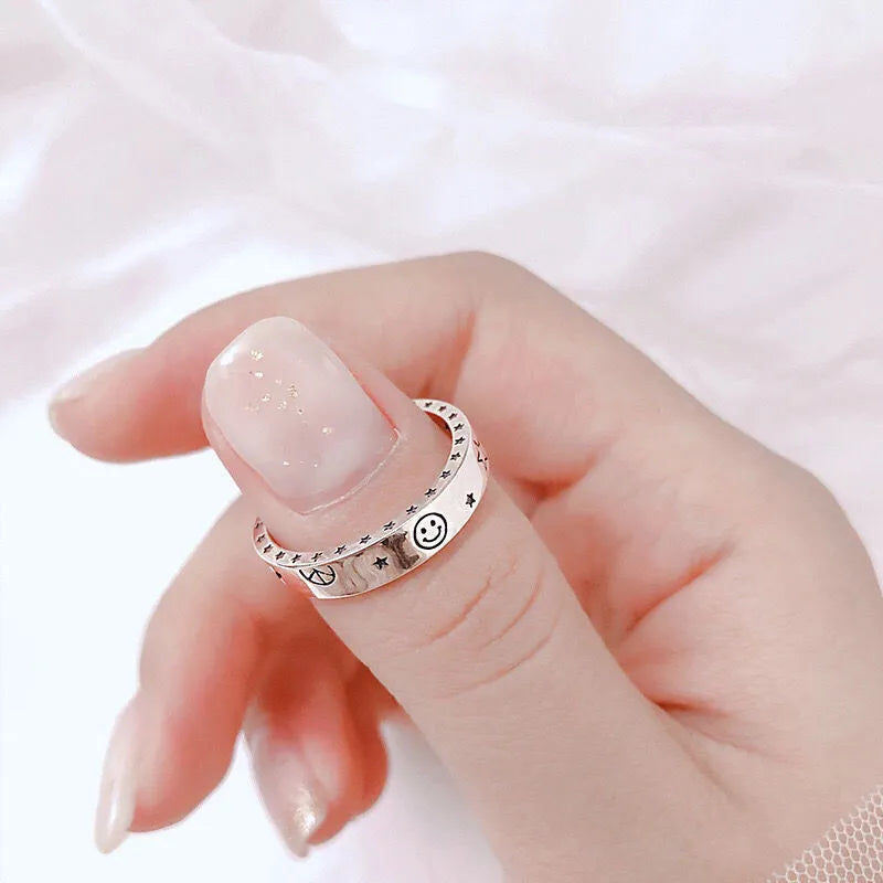 925 Sterling Silver Stars Moon Woman Rings Luxury style Designer Jewelry