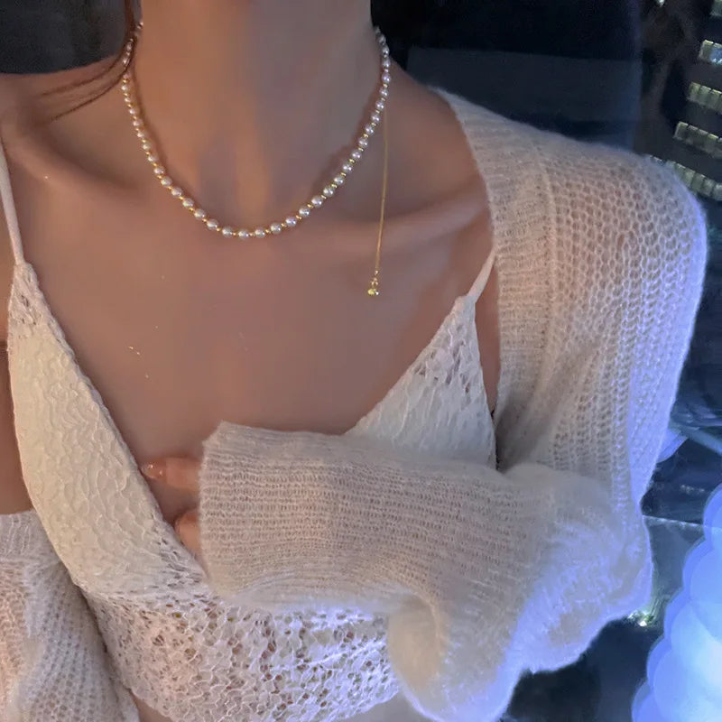 Simple Stacked Retro Imitation Emerald Green Pearl Multi-layer Necklace For Women