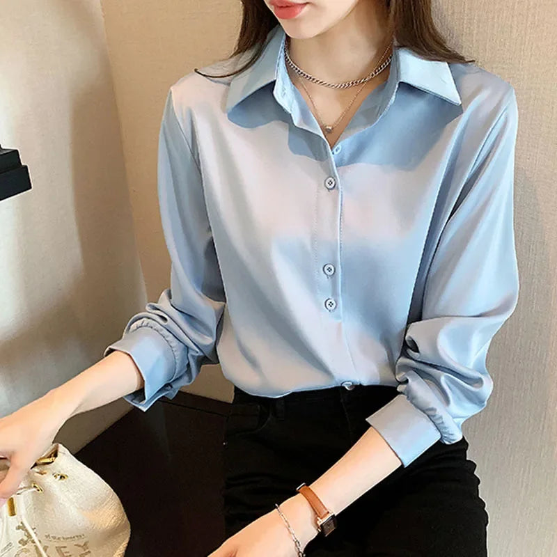 Korean Black Chiffon Shirts For Women Long Sleeve Shirts