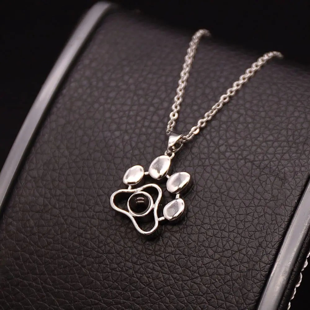 Custom Color Photo Projection Necklace Dog Paw Copper Pendant Titanium Steel Chain