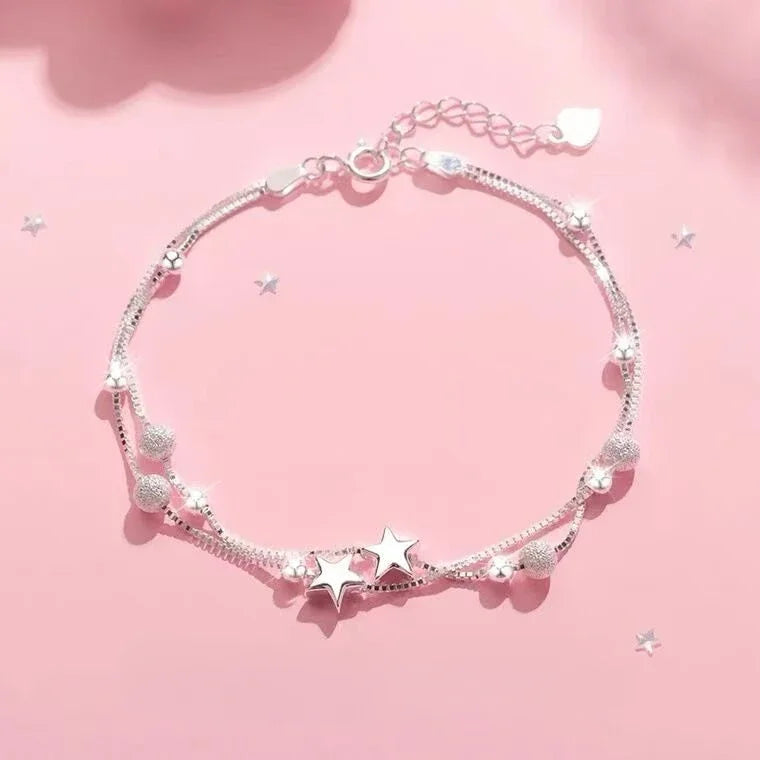 Niche Design Star Chain Tassel Bracelet for Women Fantasy Blue Crystal Beads Elastic Rope Bracelet