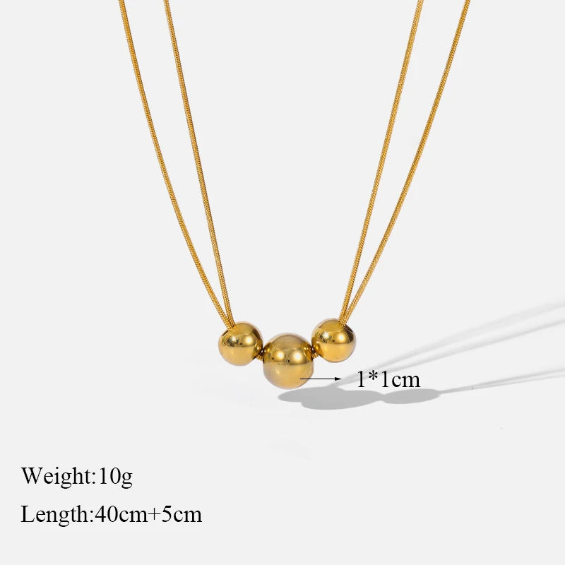 Stainless Steel 18K Gold Plated Bead Pendant Necklace Earrings Jewelry Set For Women