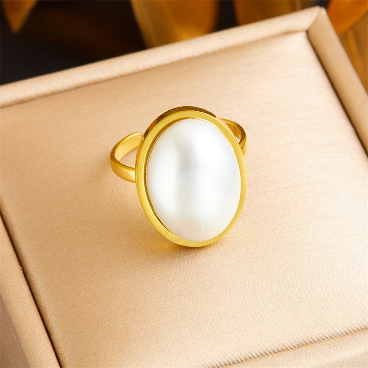 Stainless Steel Square Large Pearl Necklace Earrings Ring For Women