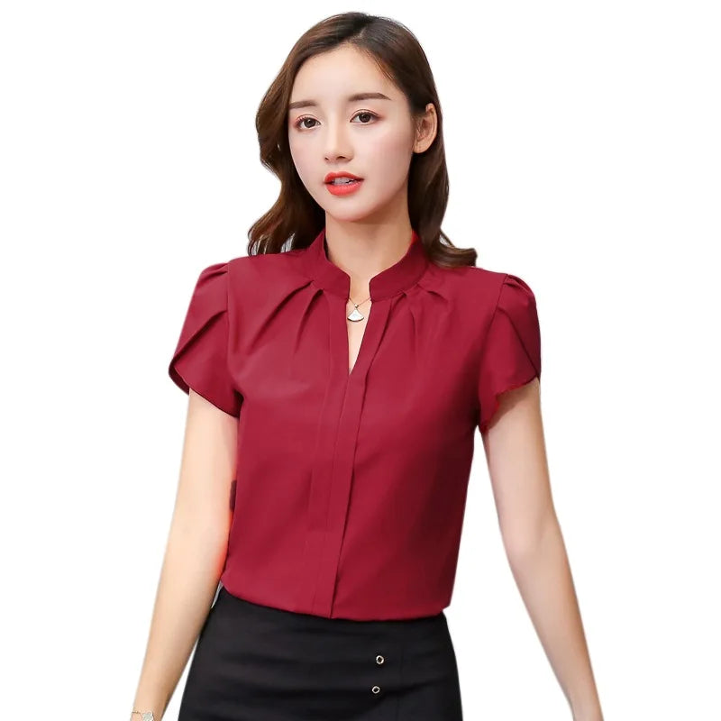 Women Office Ladies Chiffon White Shirt Short Sleeve elegant Tops Casual Clothing