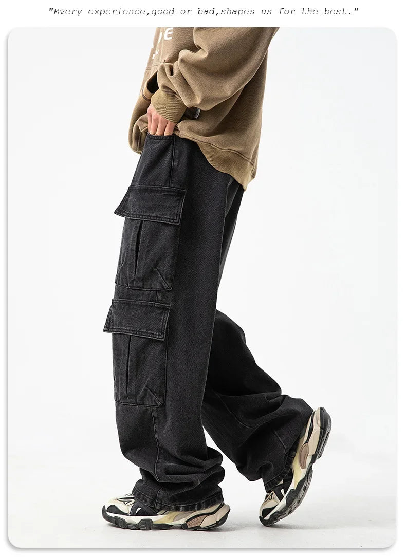 Multi-pocket Workwear Design Jeans Men's Old Washed Retro Japanese Korean Casual Pants