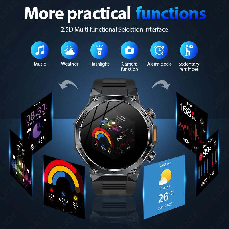 Smart Watch Men 800mAh Ultra Long Battery Life Waterproof Outdoor Sport Watches Bluetooth Call Military Smartwatch 2025