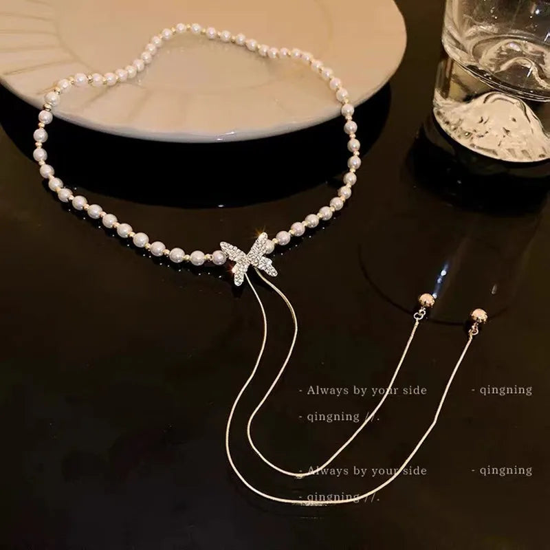 Simple Stacked Retro Imitation Emerald Green Pearl Multi-layer Necklace For Women