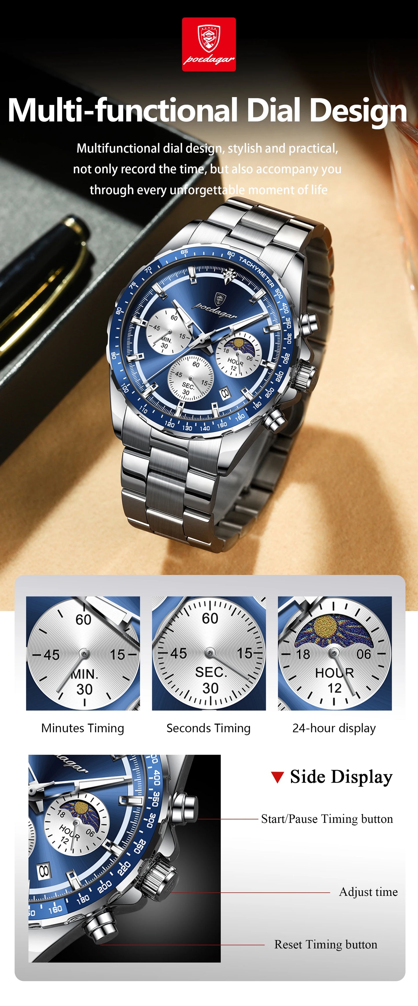 Original Men Clock Sports Waterproof Luminous Chronograph Date Watch For Man Stainless Steel Quartz Men's Watches