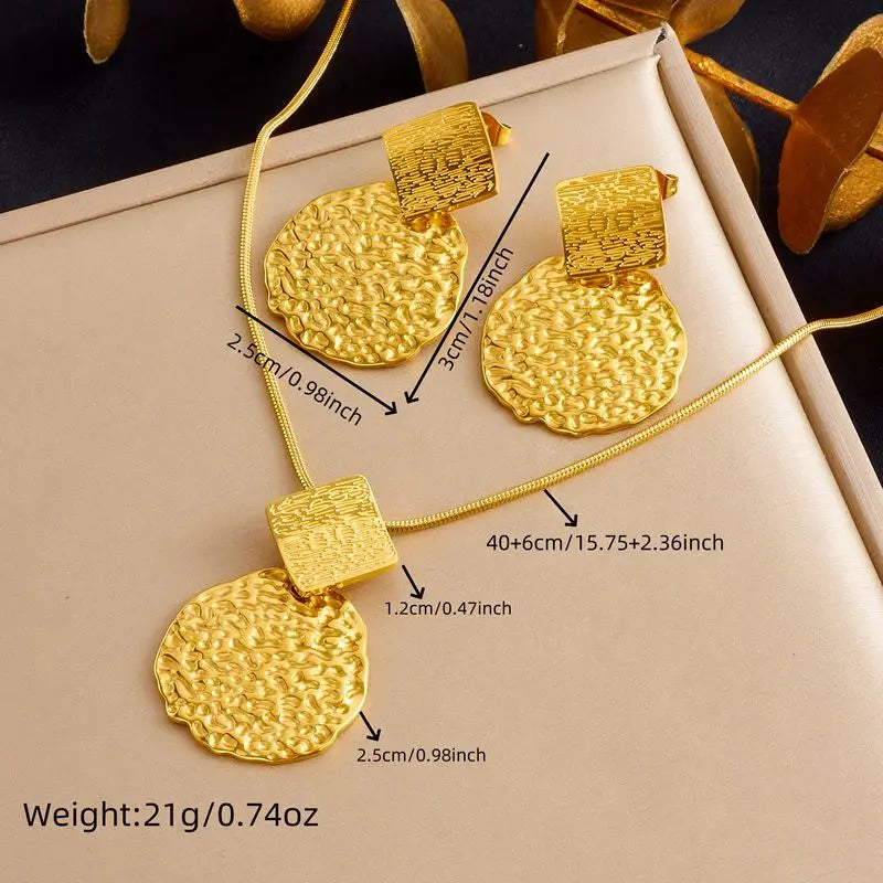 Stainless Steel White Rhinestone Flower Pendant Necklace Earrings For Women Girl Light Luxury Jewelry Set Gifts