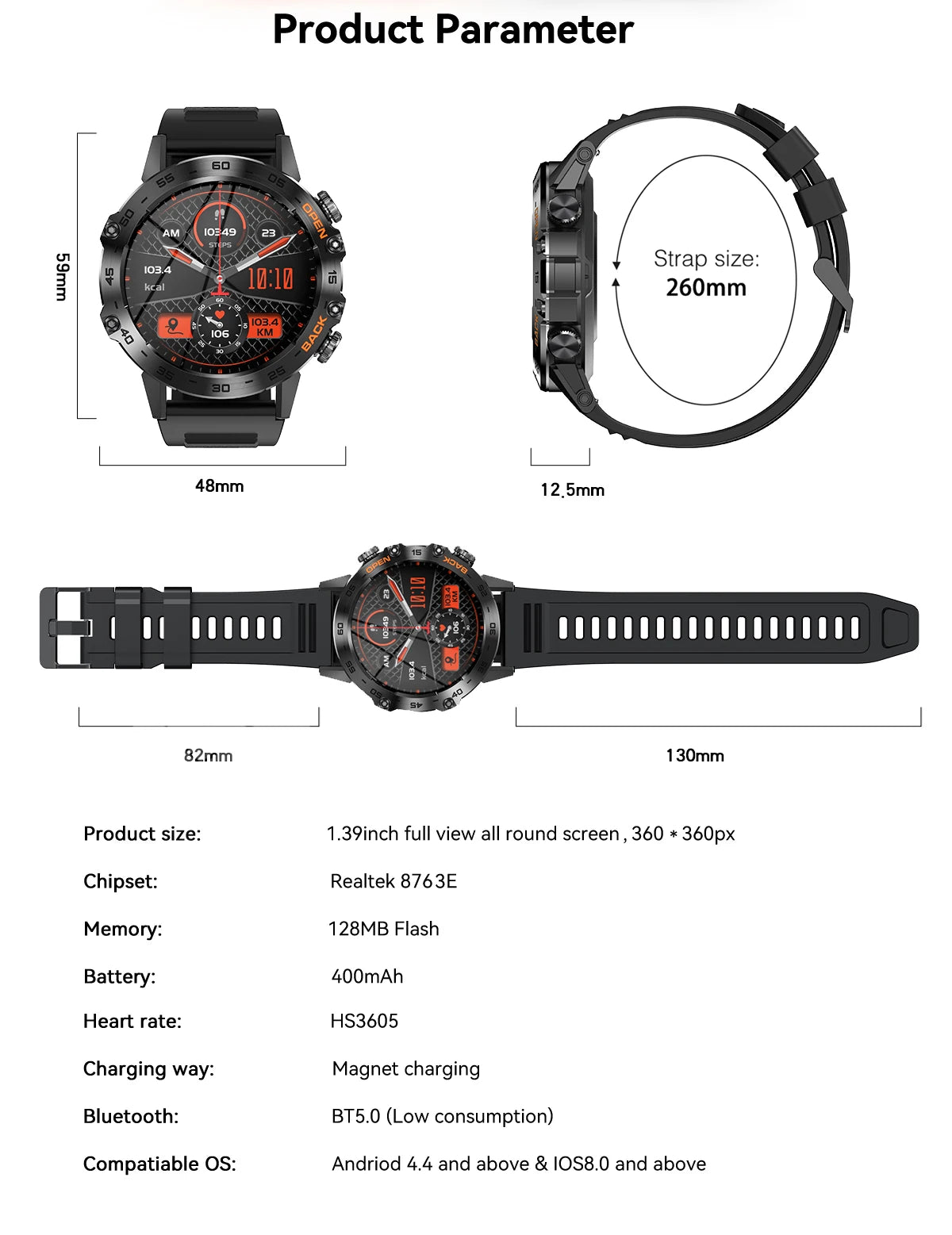 Newest 1.39" Bluetooth Call Smart Watch Men Outdoor Sport Fitness Heart Rate Health Monitoring Smartwatch for Android IOS Phone