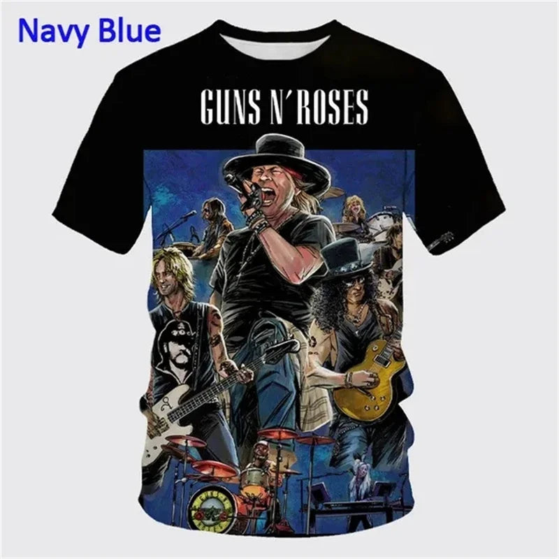 Guns Rose Rock Band 3D Printing T-shirt Men's Short Sleeve Fun Hip-hop Unisex Casual Fashion T Shirt