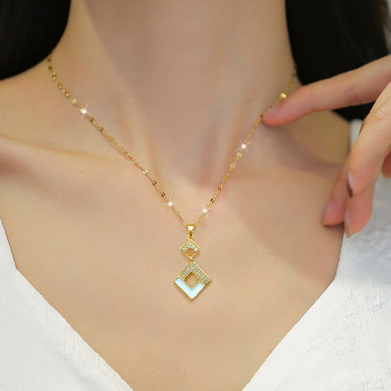 Stainless Steel Austrian Crystal Enamel Square Pendant Jewelry Sets Women