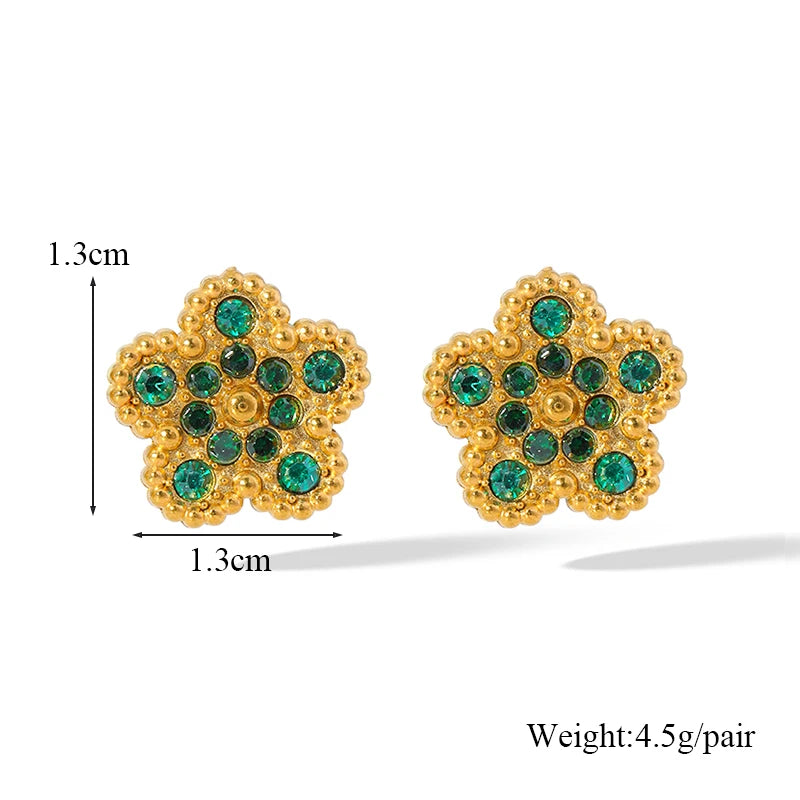 Pink Zircon Reversible Clover Necklace Bracelet Earrings Set For Women Trendy Stainless Steel Waterproof Jewelry