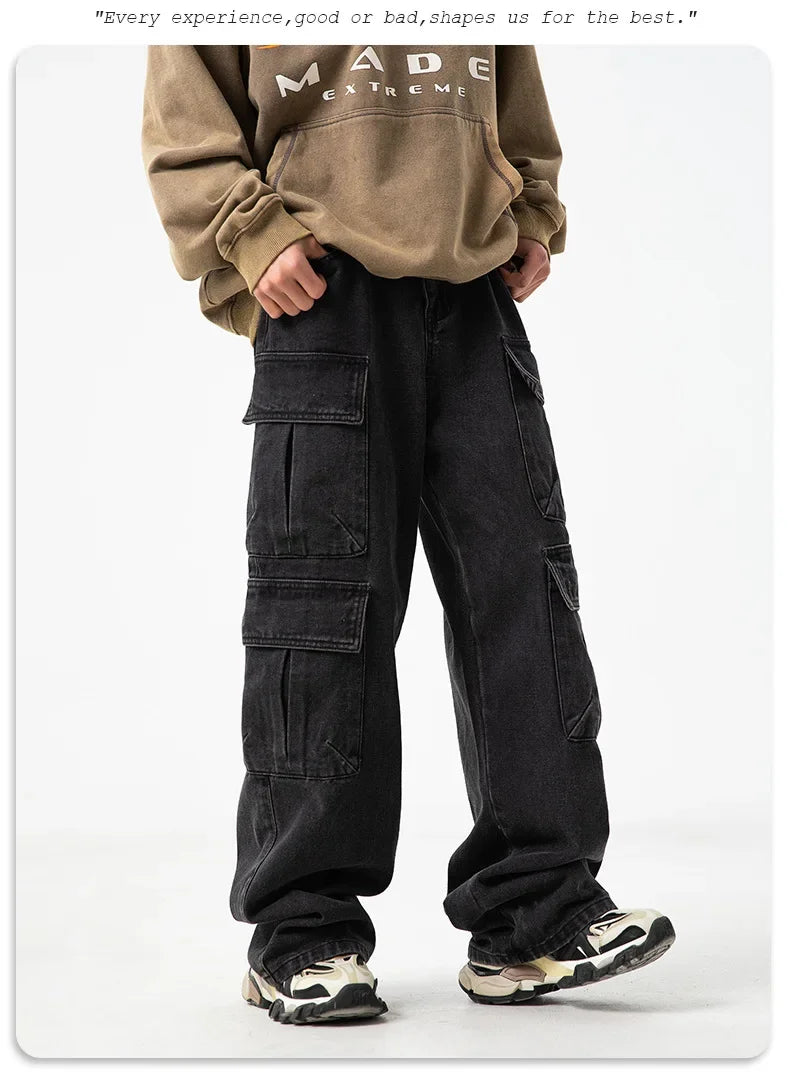 Multi-pocket Workwear Design Jeans Men's Old Washed Retro Japanese Korean Casual Pants