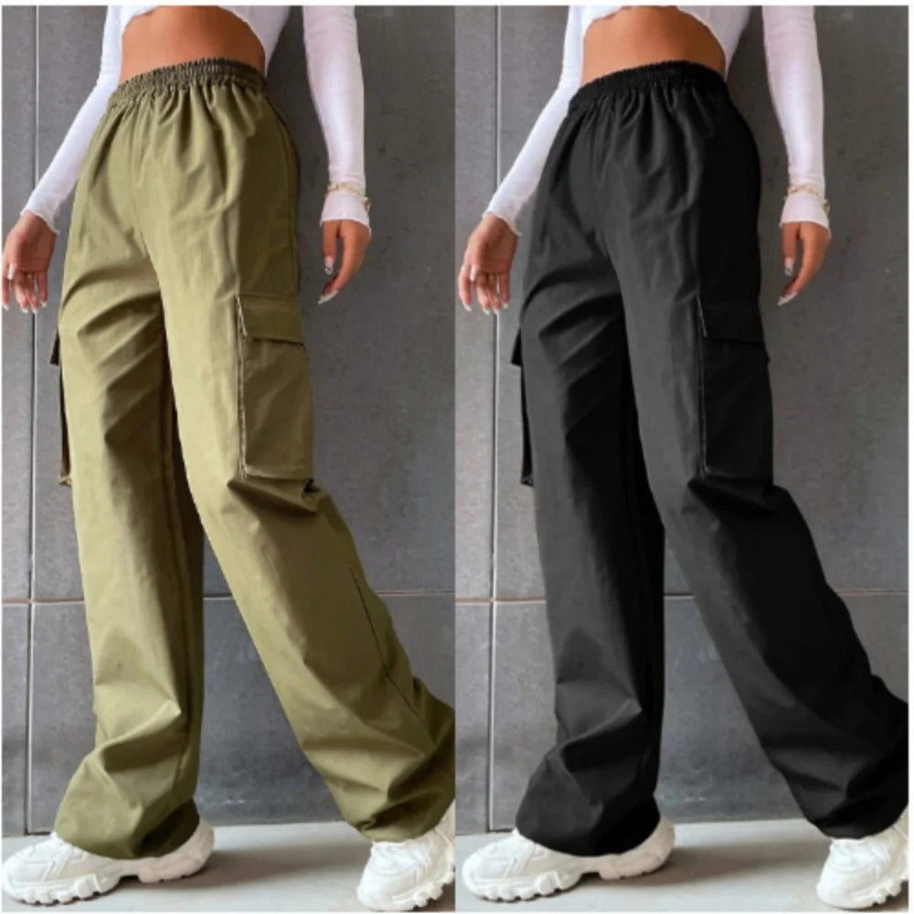 Vintage Streetwear Cargo Pants Fashion Women Solid Oversized Pocket High Waist Baggy Pant