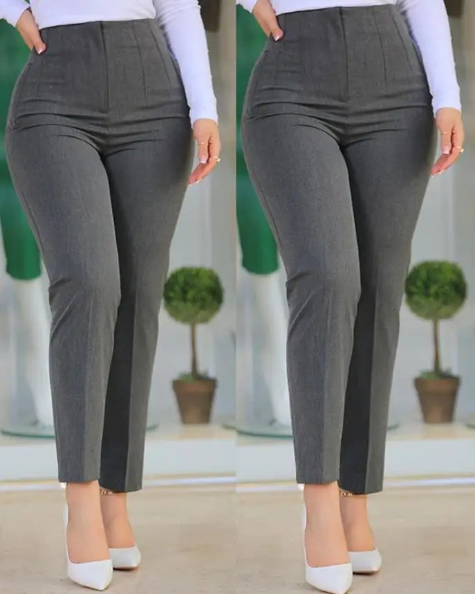 Elegant High Waist Cropped Work Pants For Women, Daily Office Formal Wear