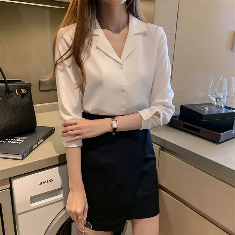 Women Office Wear Lady long Sleeve Notched Collar