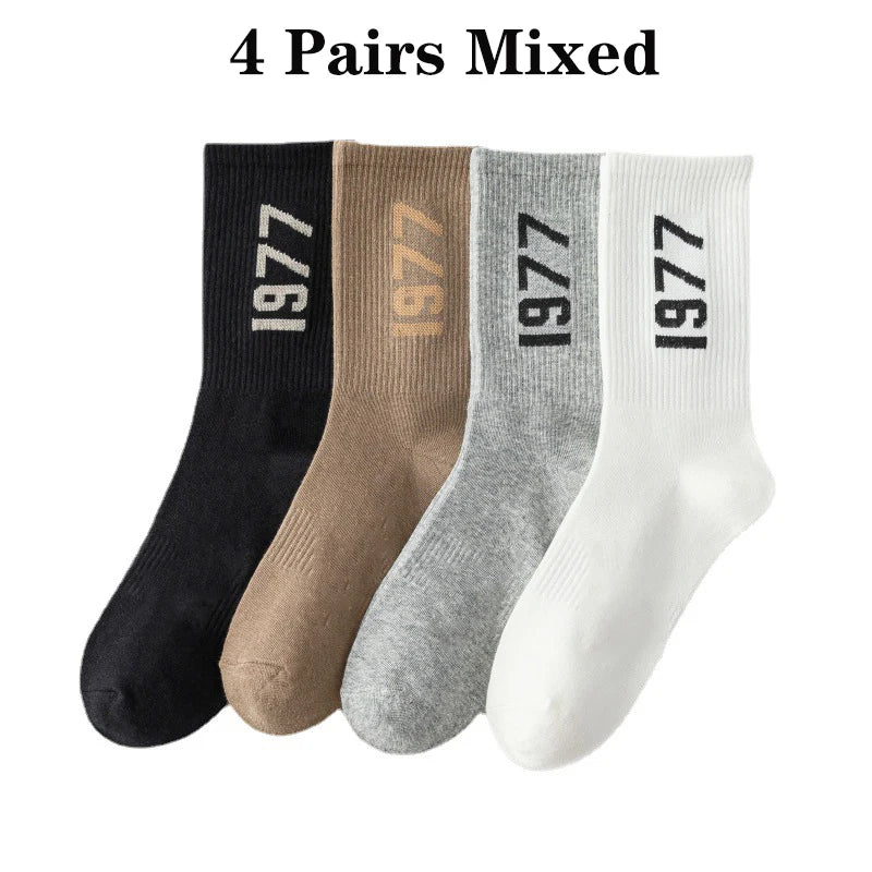 4 Pairs Hip Hop Socks Men & Women Cotton Skateboard Socks, Breathable Sports Luxury Socks 38-45