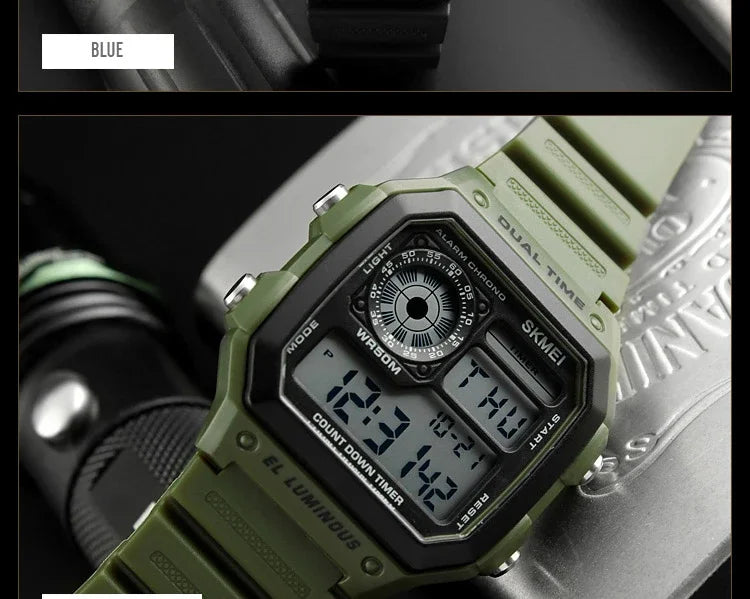Fashion Men PU Strap Multi function Waterproof Watches Alarm Male Digital Sport Watch