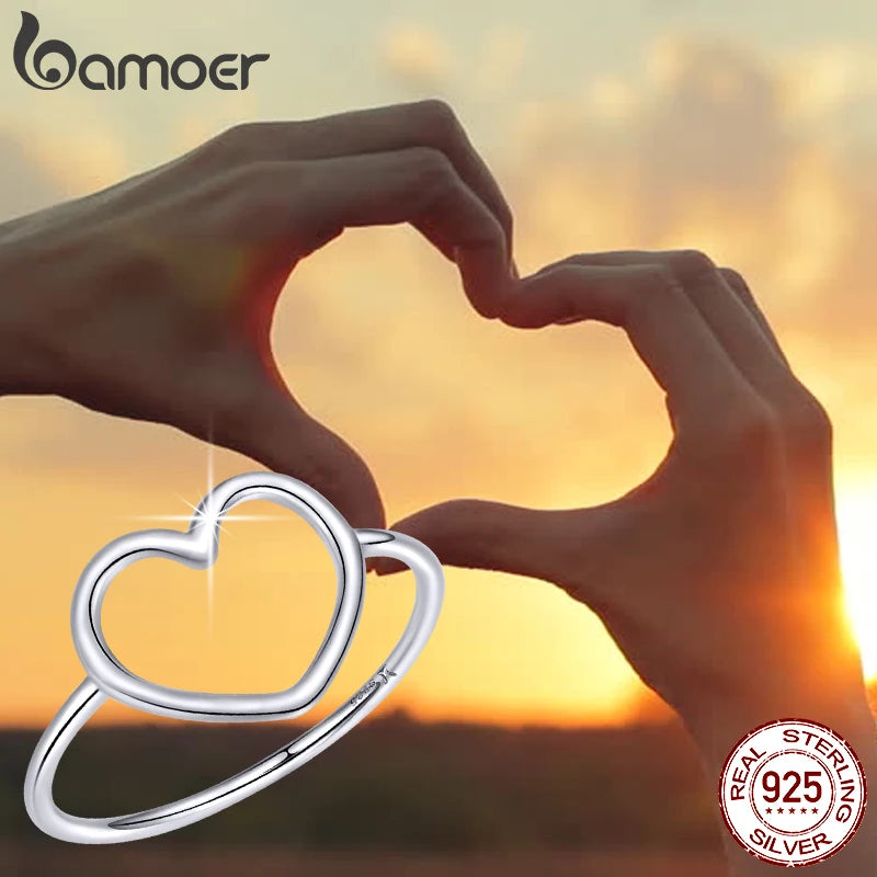 925 Sterling Silver Minimalist Heart Finger Rings for Women