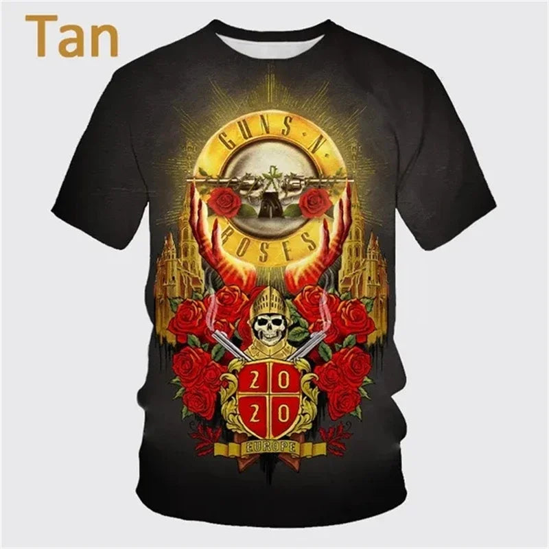 Guns Rose Rock Band 3D Printing T-shirt Men's Short Sleeve Fun Hip-hop Unisex Casual Fashion T Shirt