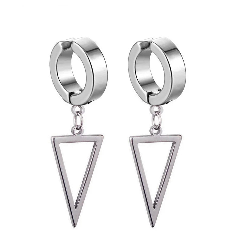 1 Pair Unisex Punk Drop Earrings, Stainless Steel Geometric Triangle Spike Cone Earring