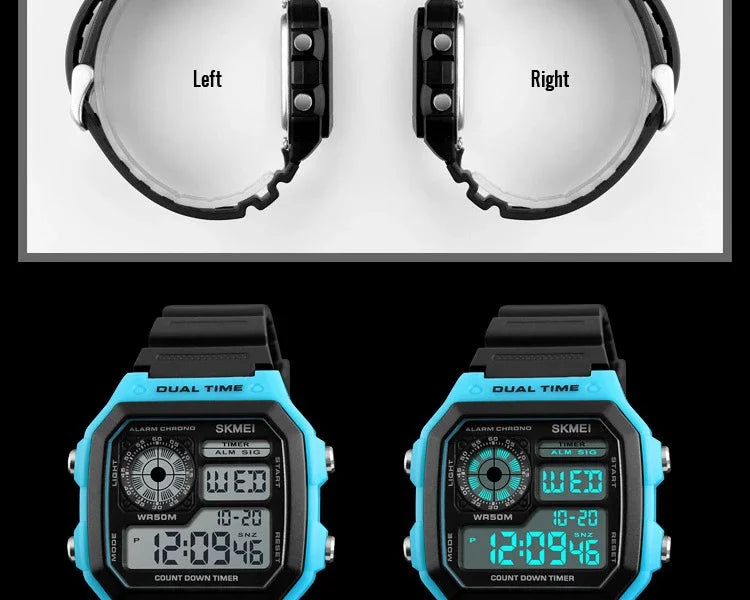 Fashion Men PU Strap Multi function Waterproof Watches Alarm Male Digital Sport Watch
