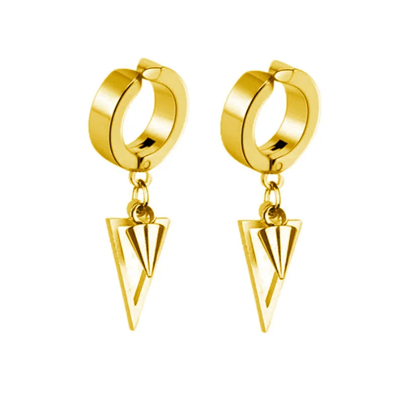 1 Pair Unisex Punk Drop Earrings, Stainless Steel Geometric Triangle Spike Cone Earring