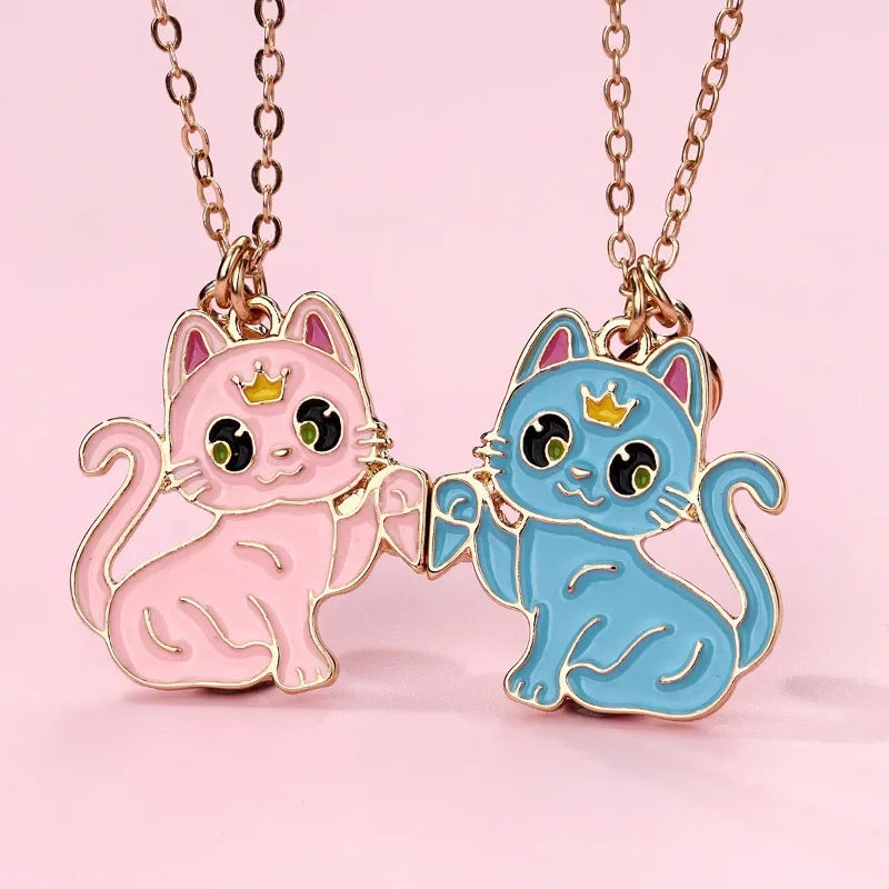 2Pcs/set Cartoon Animal Alloy Cat Best Friend Necklace BFF Friendship Jewelry