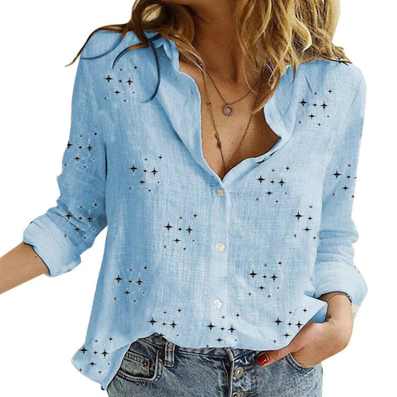 Elegant Cotton Linen Shirts Women Casual Solid Button Lapel Blouses Shirts Autumn Winter Long Sleeve Loose Tops