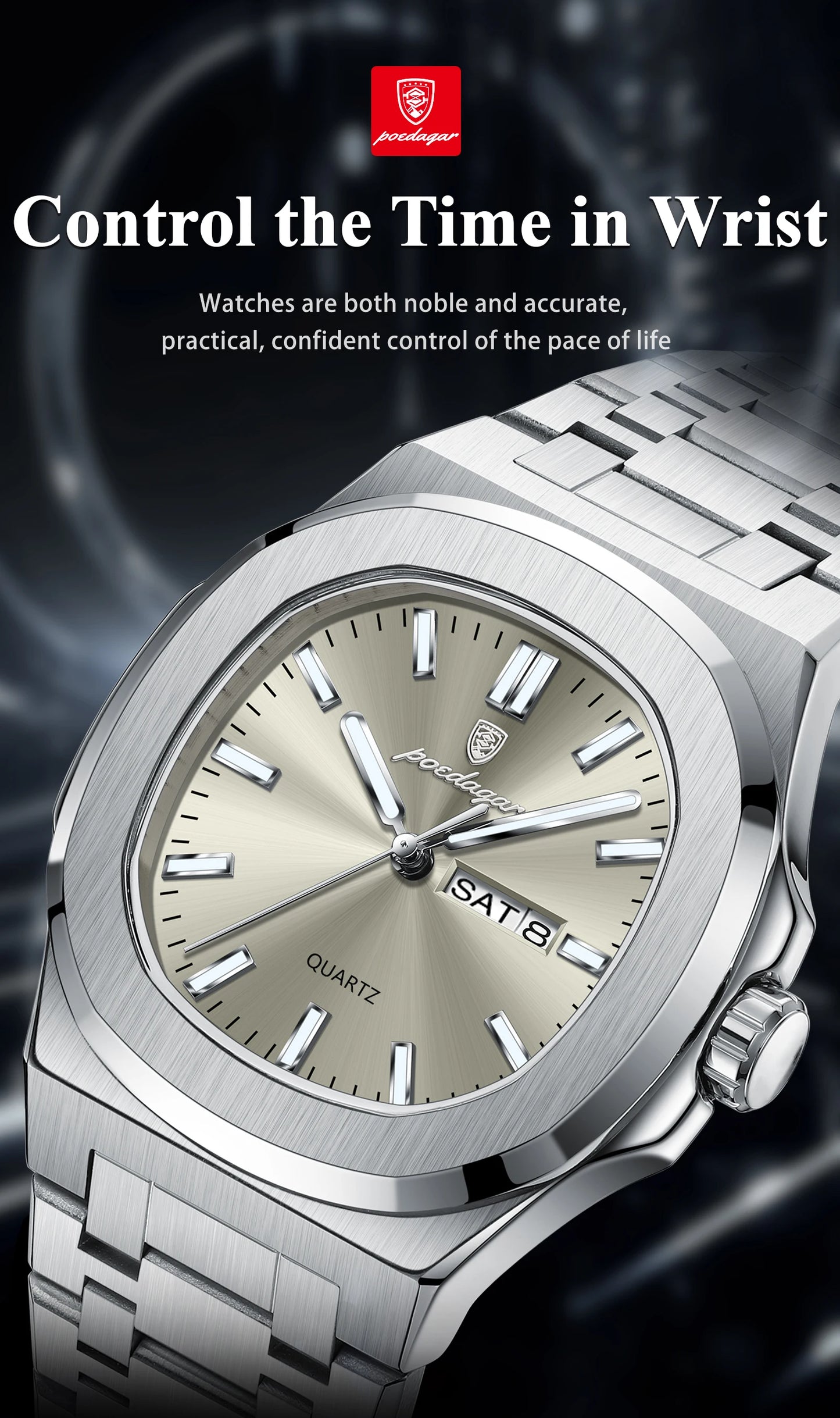 Military Men's Watch Square Waterproof Luminous Date Week Men Watch Stainless Steel Quartz Men's Watches Reloj+box