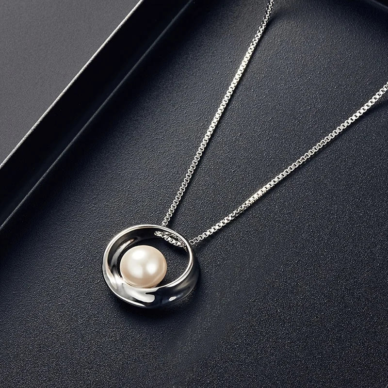Luxury style Fashion Hollow Round Jewelry Set Pearl Pendant Necklace Stud Earrings Set for Women