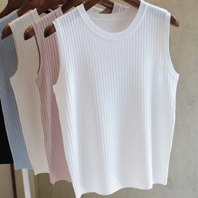 Summer Fashion Knitted Vests O-neck Sleeveless Casual Thin Tops Sleeveless Women Blouse