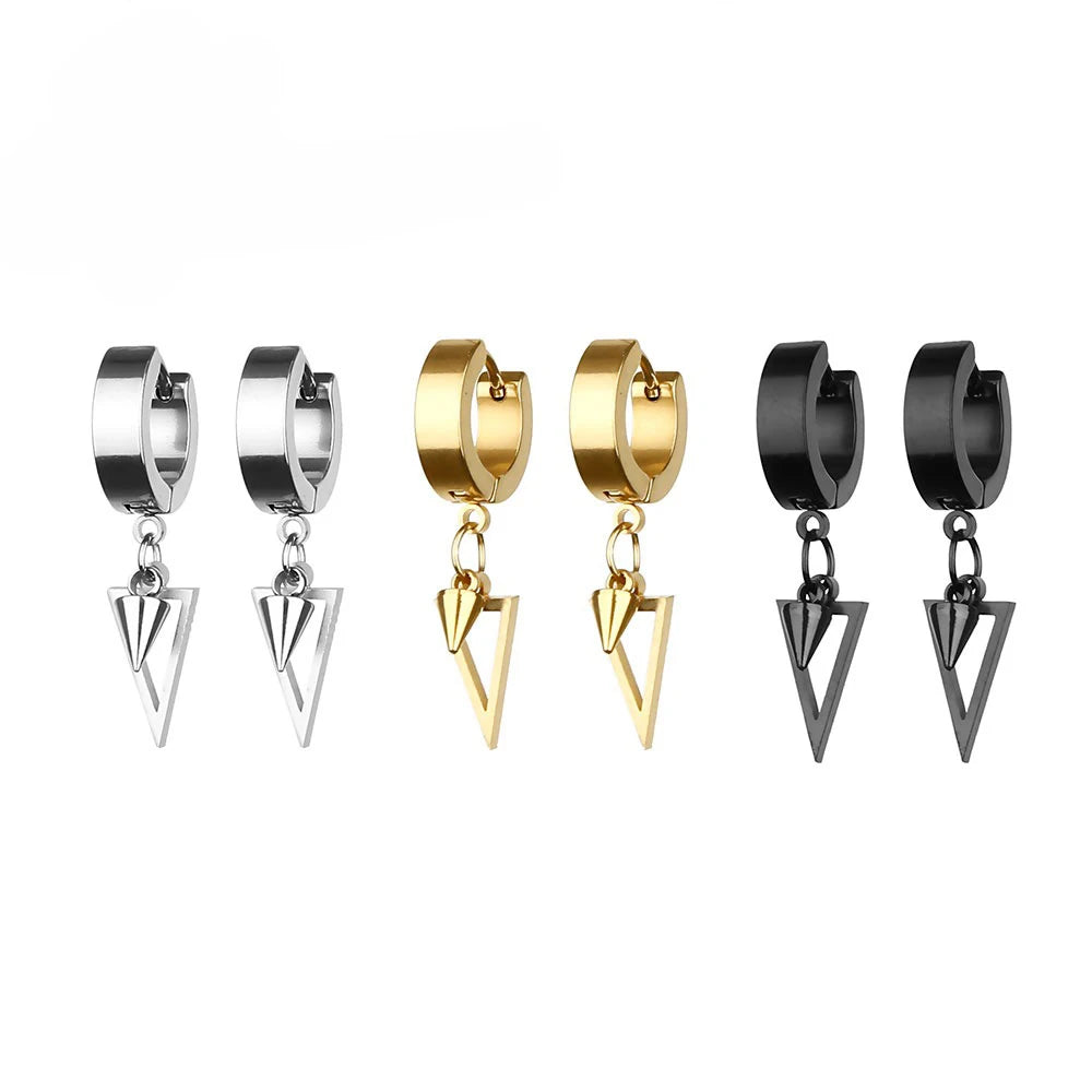 1 Pair Unisex Punk Drop Earrings, Stainless Steel Geometric Triangle Spike Cone Earring
