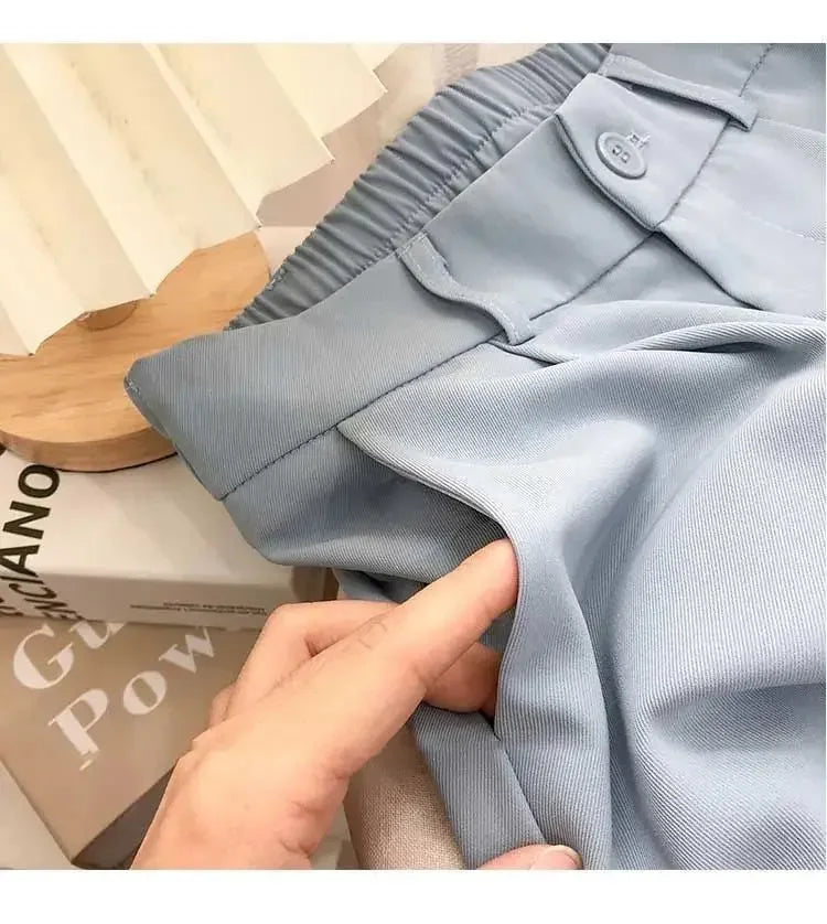 Elastic High Waist Suit Women Pants, Casual Loose Straight Black Office Ladies Trouser