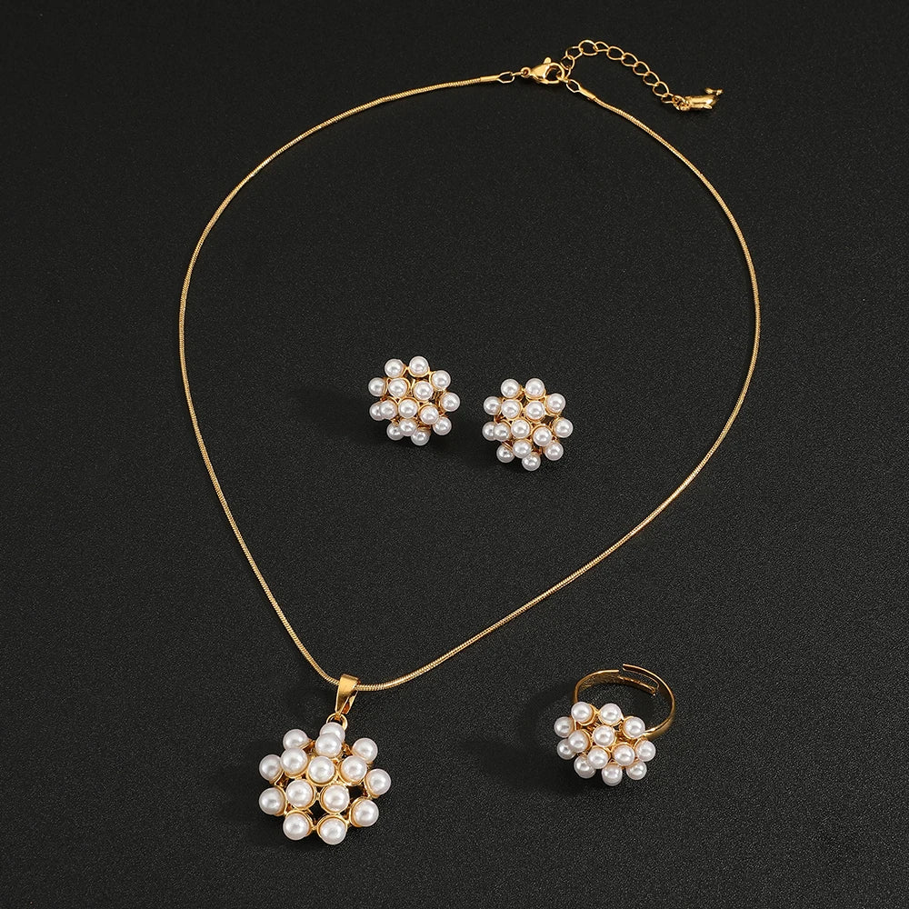 High quality Rings Earrings Necklace snowflake Jewelry Set for Women, Water pearl Shape Sapphire Gemstone