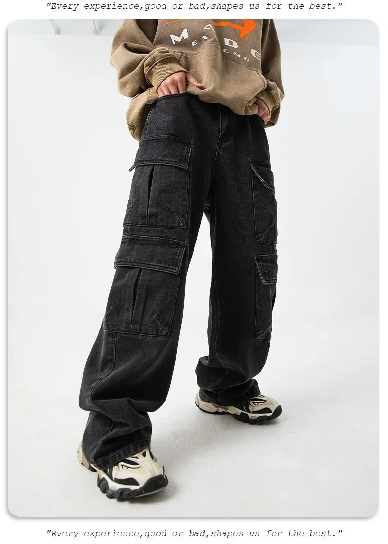 Multi-pocket Workwear Design Jeans Men's Old Washed Retro Japanese Korean Casual Pants