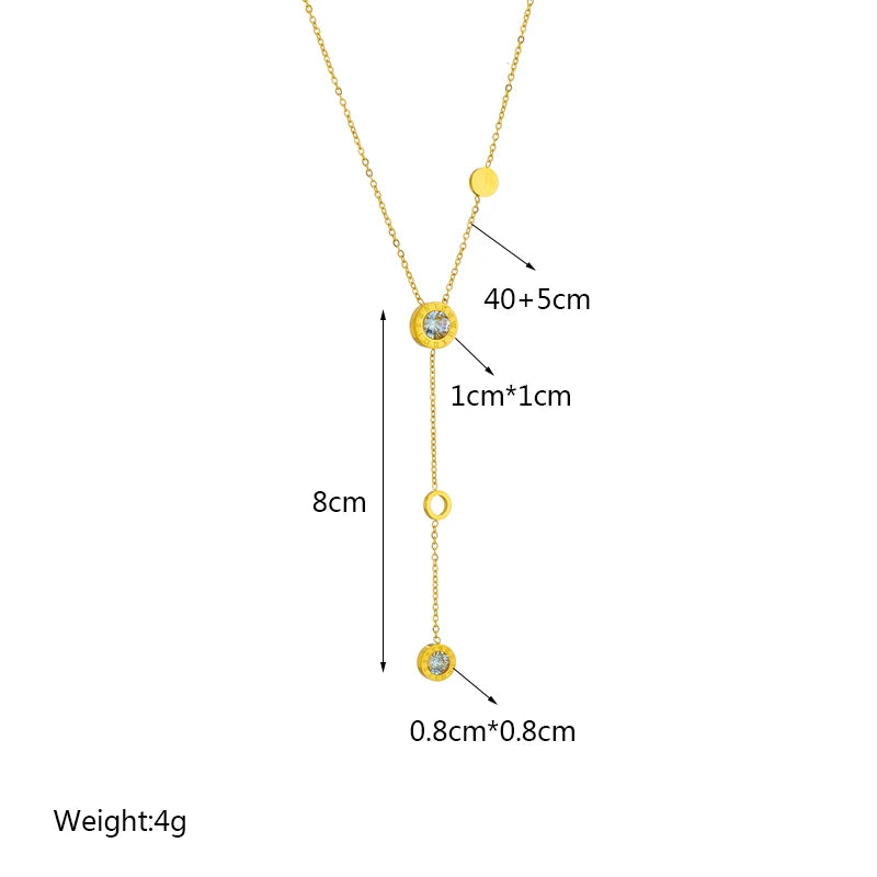 Stainless Steel Roman Numeral Dial Zircon Long Pendant Necklace For Women
