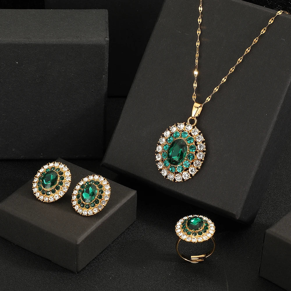 necklace earrings ring Stainless steel 3pcs jewelry set