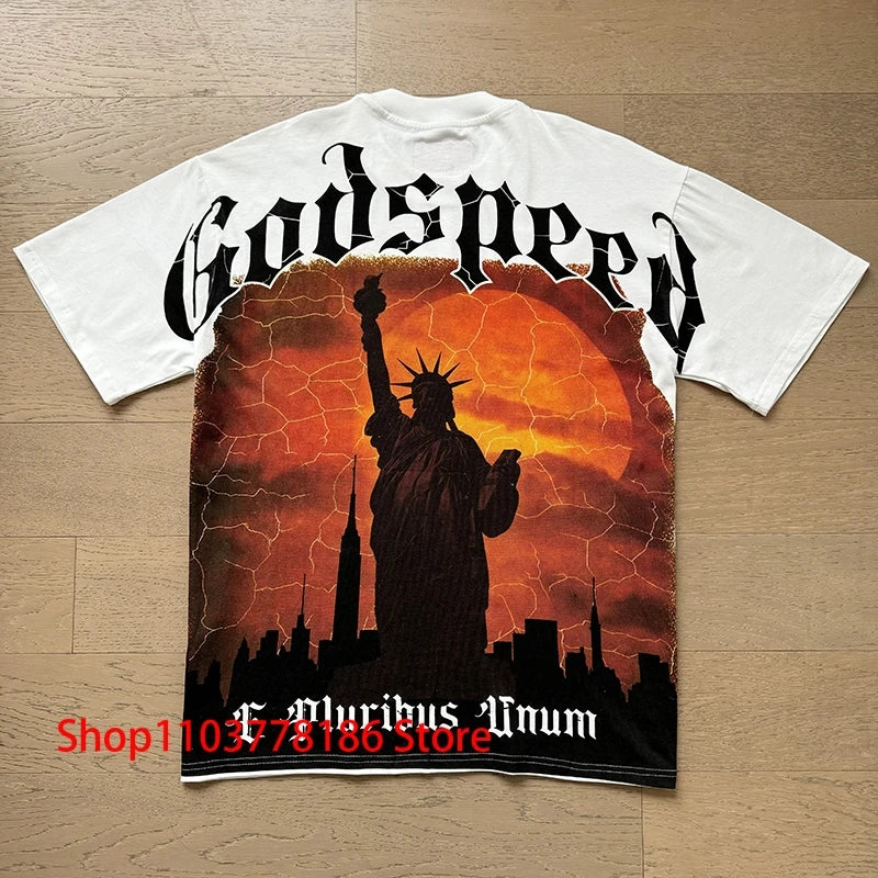 New GOD SPEED T-shirt Pop Fashion Print Streetwear Crewneck