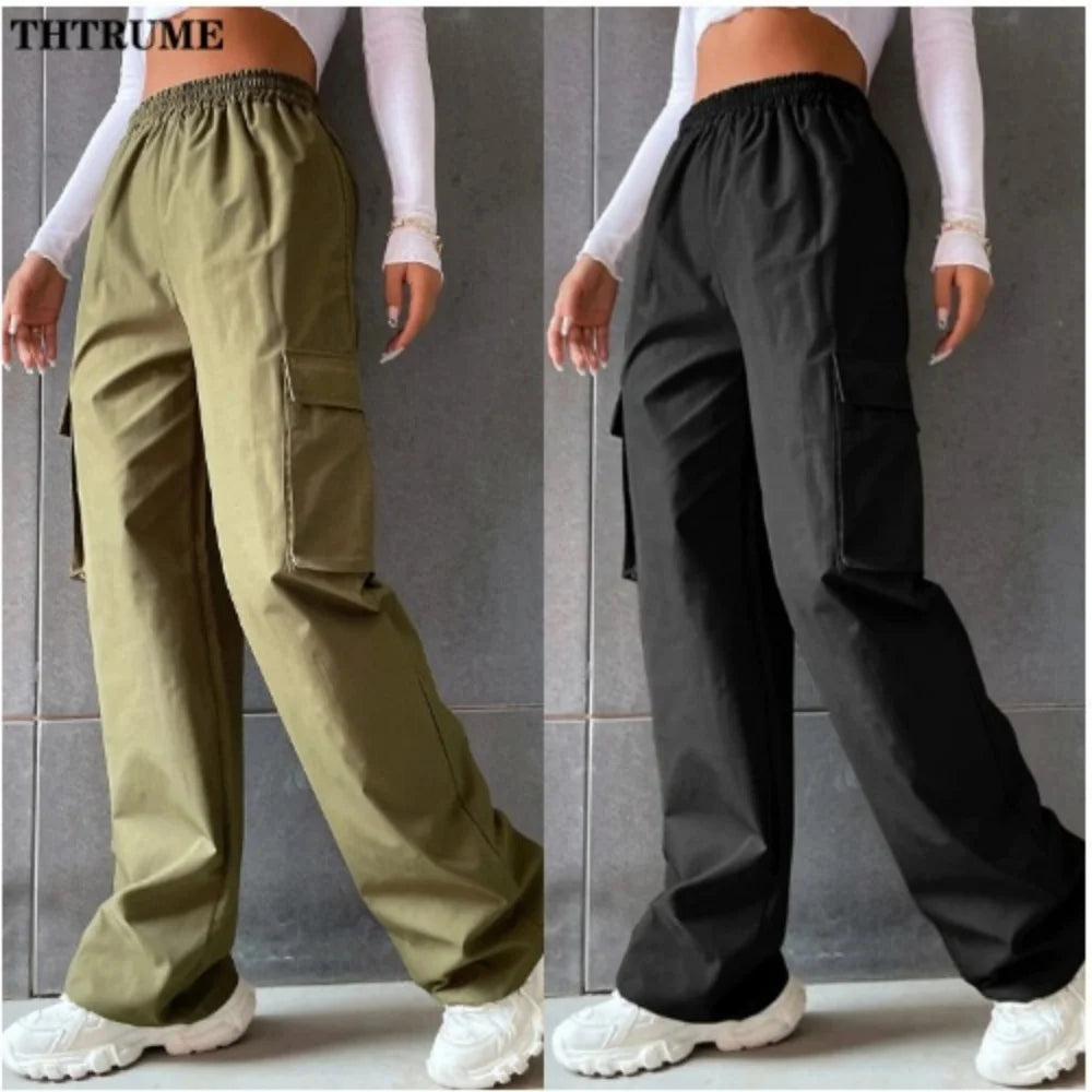 Vintage Streetwear Cargo Pants Fashion Women Solid Oversized Pocket High Waist Baggy Pant