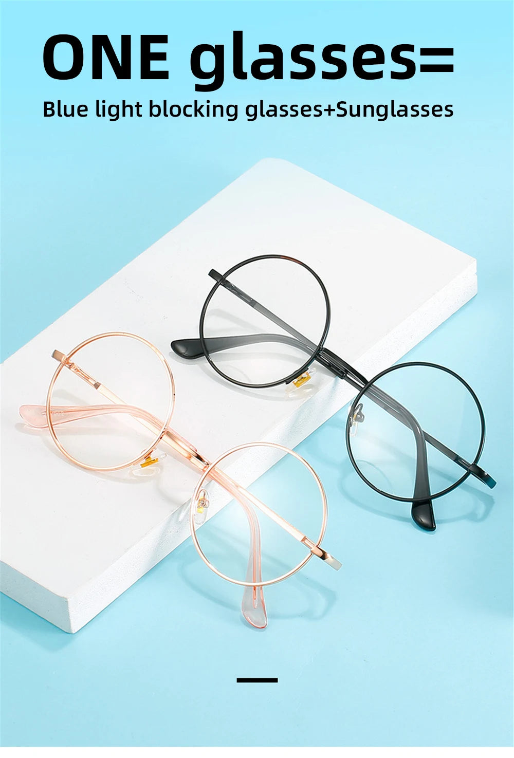 Photochromic Mens Blue Light Blocking Glasses Retro UV400, Anti Glare Round Color Changing Sunglasses