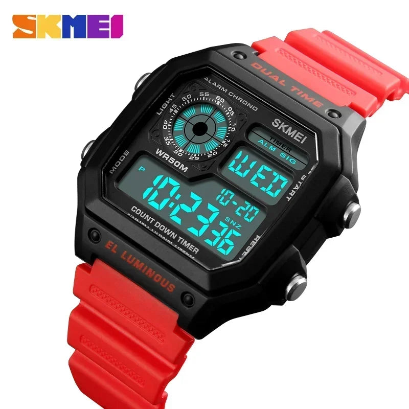 Fashion Men PU Strap Multi function Waterproof Watches Alarm Male Digital Sport Watch